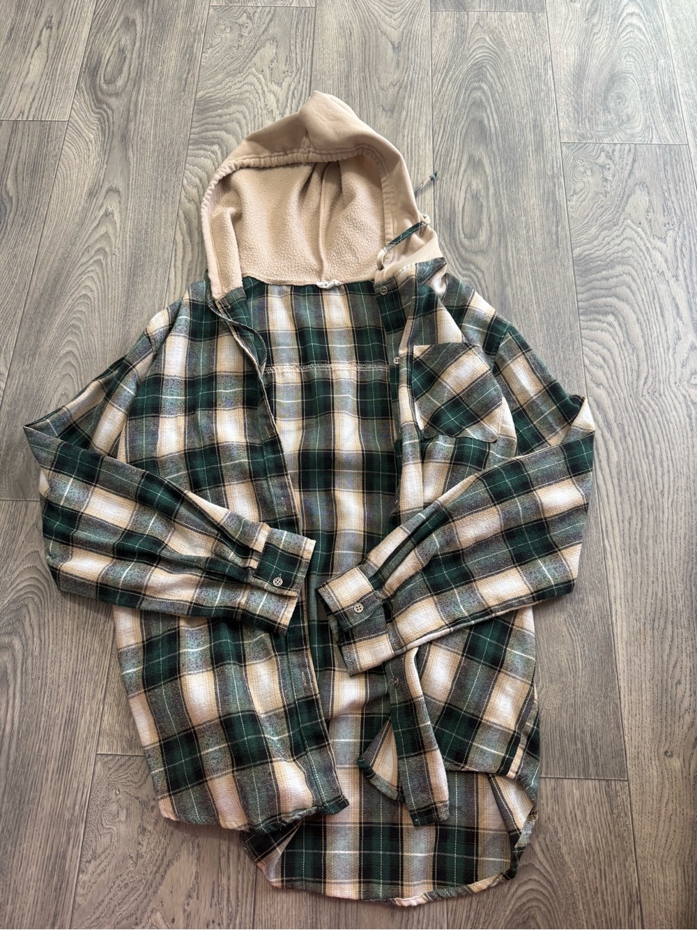 La Miel Green Plaid Hooded Flannel Shirt Size L